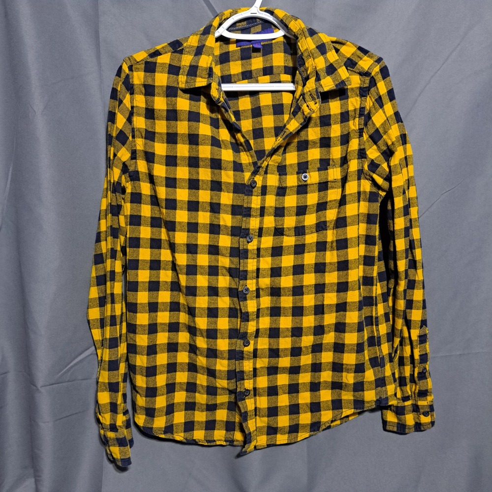 Aeropostale Men's Sz SMALL Long Sleeve Button Up Yellow Black Plaid